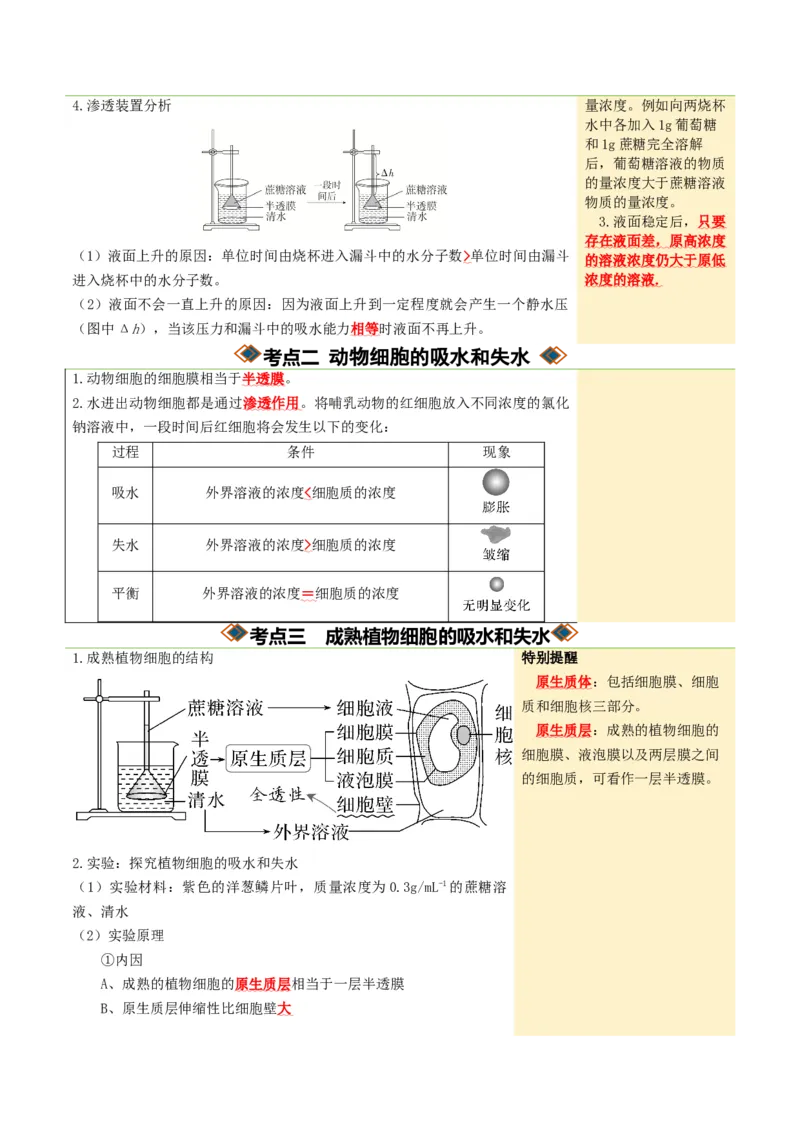 《第07讲物质运输（知识清单）（全国通用）（教师版）_高考一二三轮复习_生物_2027年高考生物一轮_2027年高考生物一轮复习讲义+练习+课件（新教材新高考）-G55_2027版》第4页预览