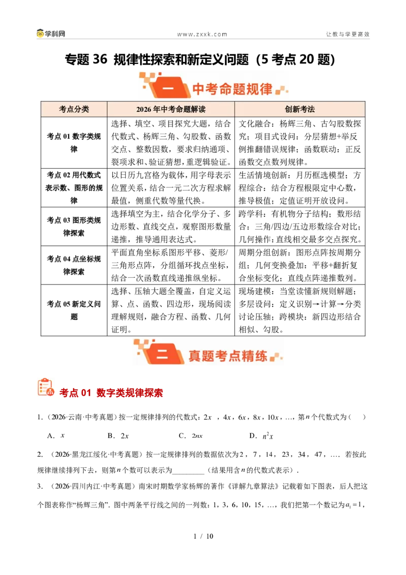 《专题36规律性探索和新定义问题（5考点20题）（原卷版）_2026秋初中教辅合集_2027学科网&_2027好题汇编2026年中考数学真题分类汇编（全国通用）》第1页预览