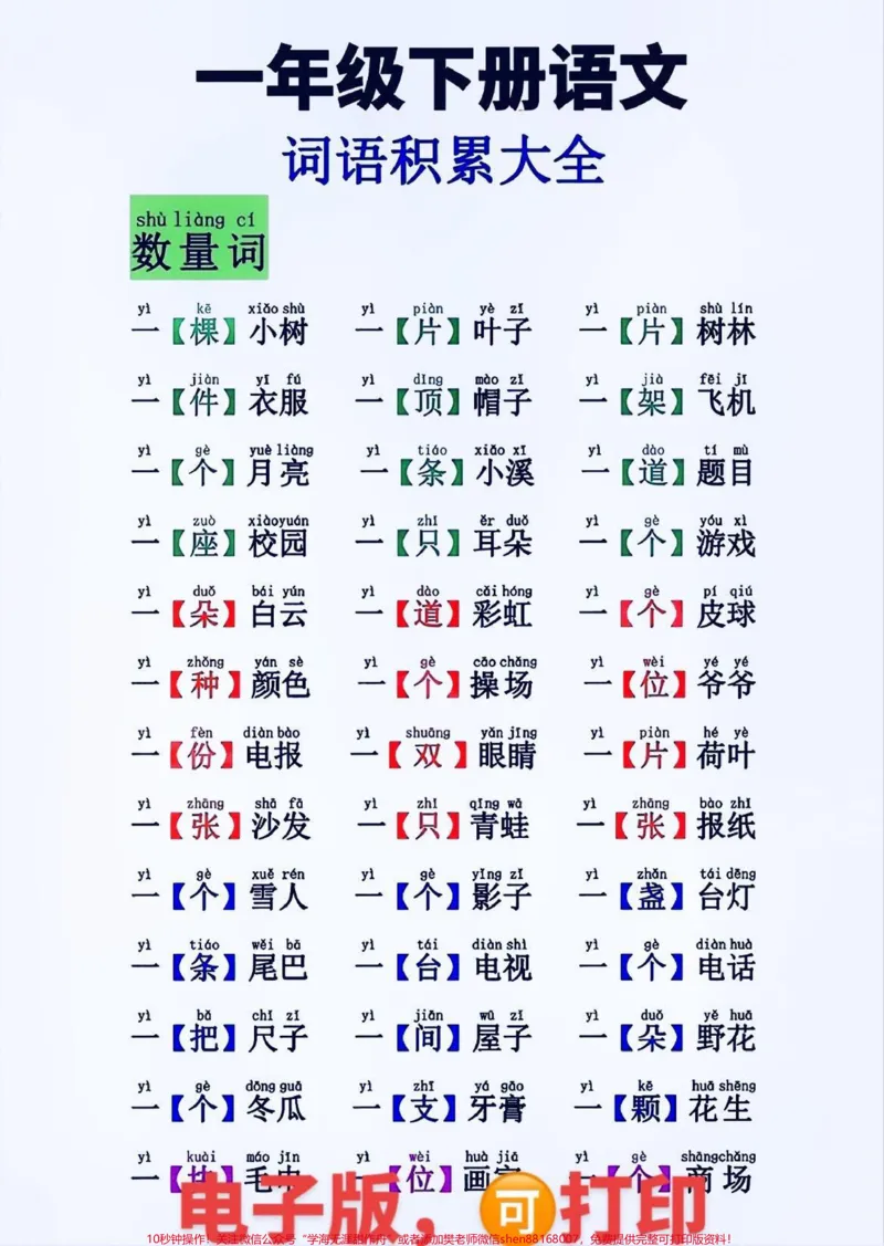 《一年级下册词语积累。#家长收藏孩子受益#一年级语文#知识分享#开学季#新学期新开始》第1页预览