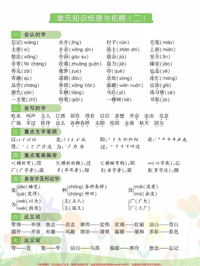 《一年级语文下册班主任推荐期末必考总结。一年级语文下册1-8单元期末必考知识点总结,吃透这16页不管是期末考试,还是基础达标测试,都稳稳98+#一年级重点知识归纳#一年级语文下册#知识点总结#必考考点#期末复习》第2页预览