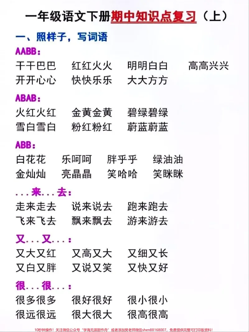 《一年级重点知识点复习。#关注我持续更新小学知识#知识点总结#一年级语文下册#学习资料分享#小学语文知识点@qunju888.com小助手》第1页预览