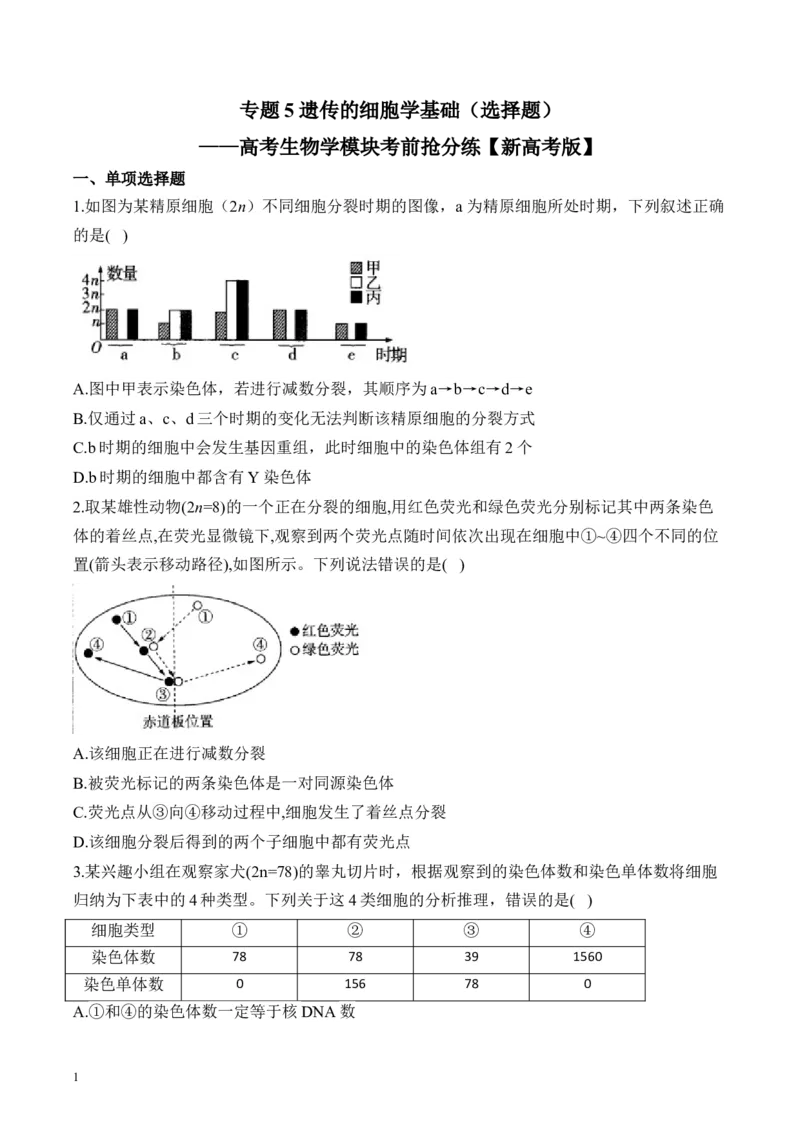 《专题5遗传的细胞学基础（选择题）——高考生物学模块分练新高考版（含解析）(1)_2026版高中《二三轮复习+冲刺复习》》第1页预览
