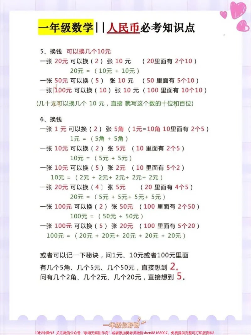 《一年级下册数学人名币必考知识点归纳#小学数学#教育#数学#数学思维#学习》第2页预览