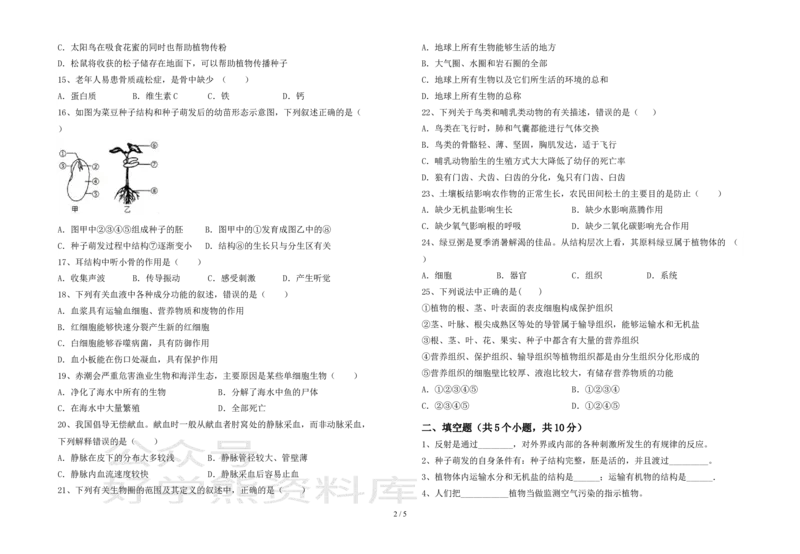 《2021新苏教版七年级下册《生物》期末考试卷(完_20220725171441_初高中资料库_初中资料库（转存避免链接过期失效）_初中生物》第2页预览