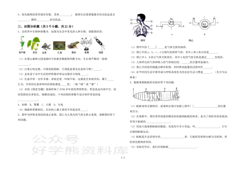 《2021新苏教版七年级下册《生物》期末考试卷(完_20220725171441_初高中资料库_初中资料库（转存避免链接过期失效）_初中生物》第3页预览