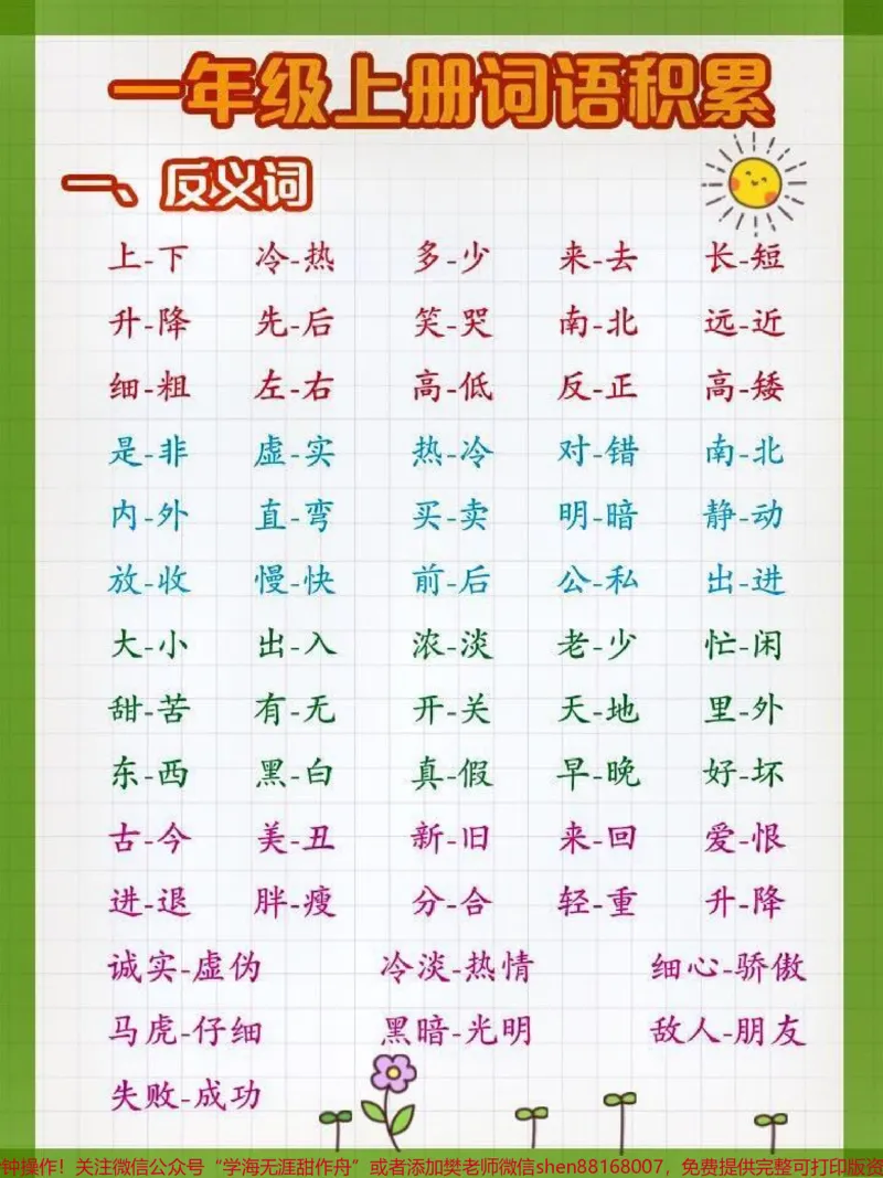 《一年级语文上册词语积累。#晨读#词语积累#一年级语文#关注我持续更新小学知识#小学语文开学前提前准备》第1页预览