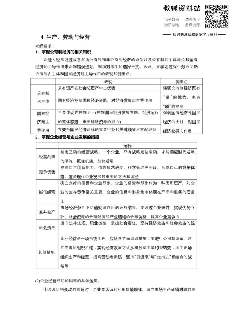 《2021届（新高考）高三全科专题练习系列Ⅰ：4生产_高三全科专题练习系列_政治》第1页预览