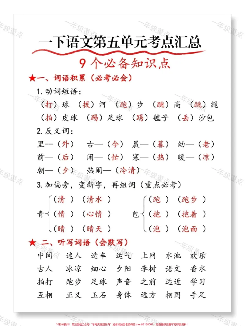 《一年级语文下册第五单元考点总结。#一年级语文下册#知识点总结#知识分享#一年级#一年级重点知识归纳》第2页预览