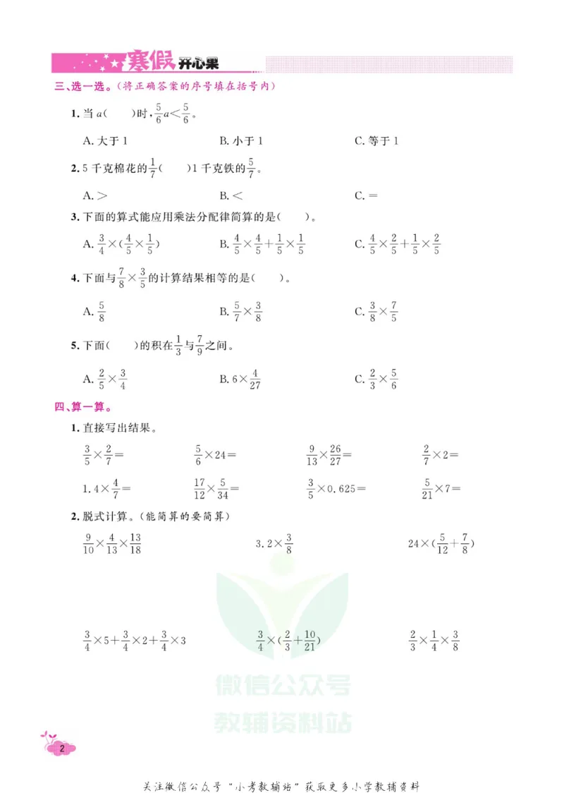 《《寒假开心果》六年级寒假数学人教版_07.小学语文、英语、数学专区_小学寒假教辅汇总_1~6年级寒假开心果·快乐假期》第5页预览
