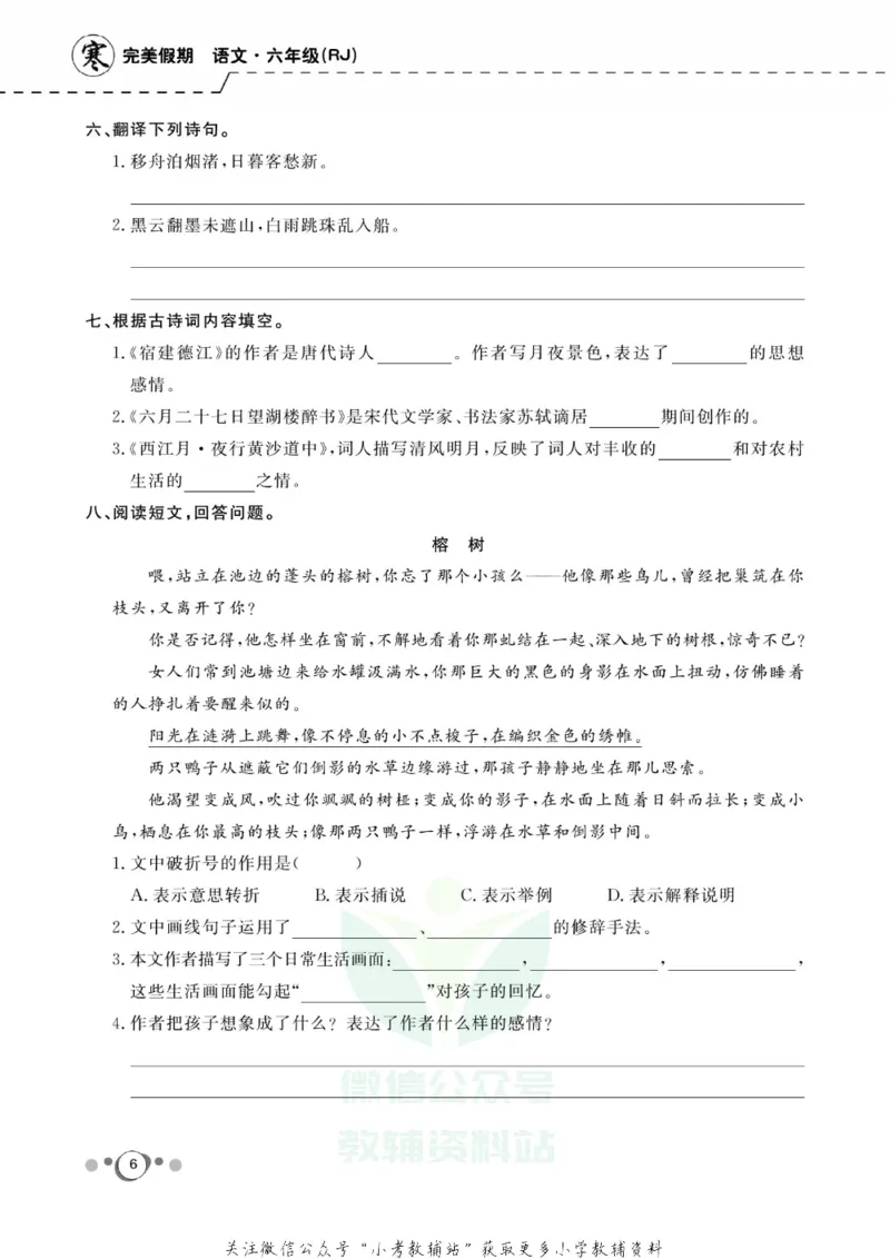 《快乐假期六年级寒假语文部编版_07.小学语文、英语、数学专区_小学寒假教辅汇总_1~8年级快乐假期_6年级》第8页预览