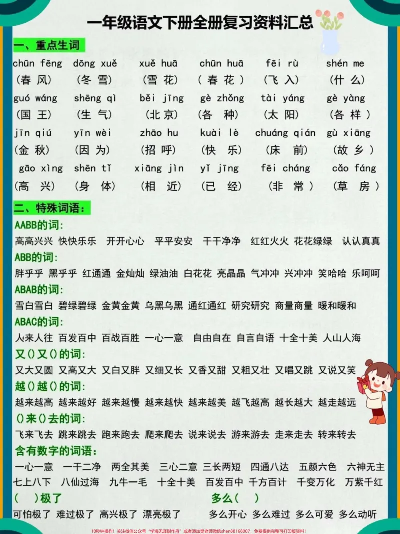 《一年级语文下册全册复习资料汇总来啦！不必借光而行，你我亦是星辰加油少年！#关注我持续更新小学知识#知识点总结#一年级重点知识归纳#小学语文知识点#小学语文@qunju888.com小助手@qunju888.com热点@qunju888.com创作者中心》第1页预览
