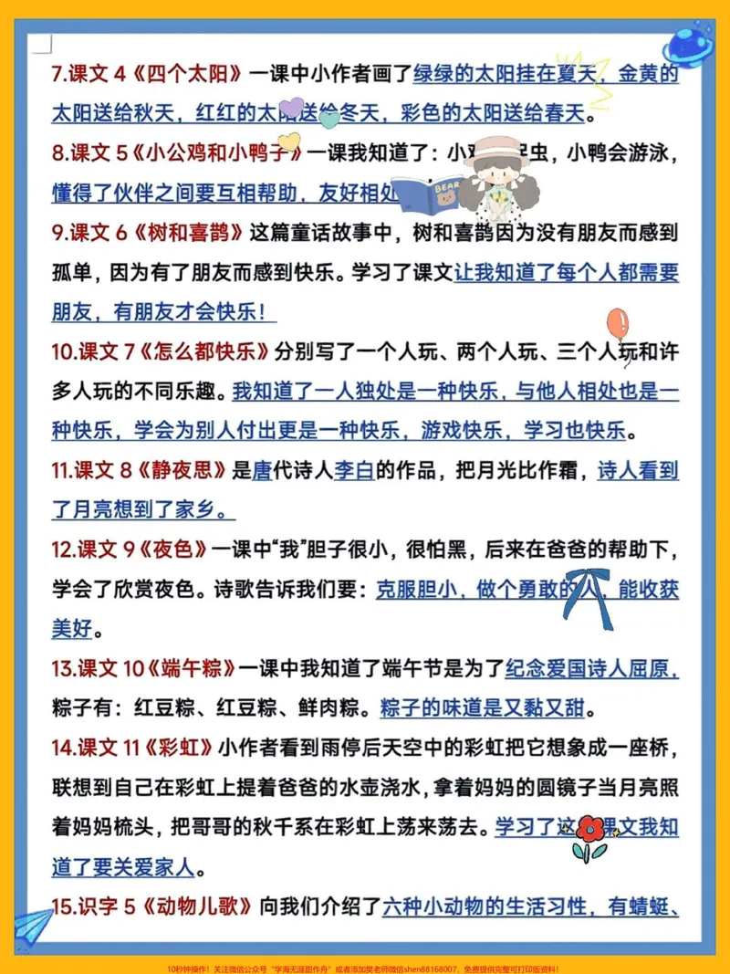 《一年级语文下册期中考试重点知识整理。#一年级语文下册#必考考点#一年级重点知识归纳#期中复习重点1-8单元全册知识点#小学语文必考知识点盘点》第3页预览