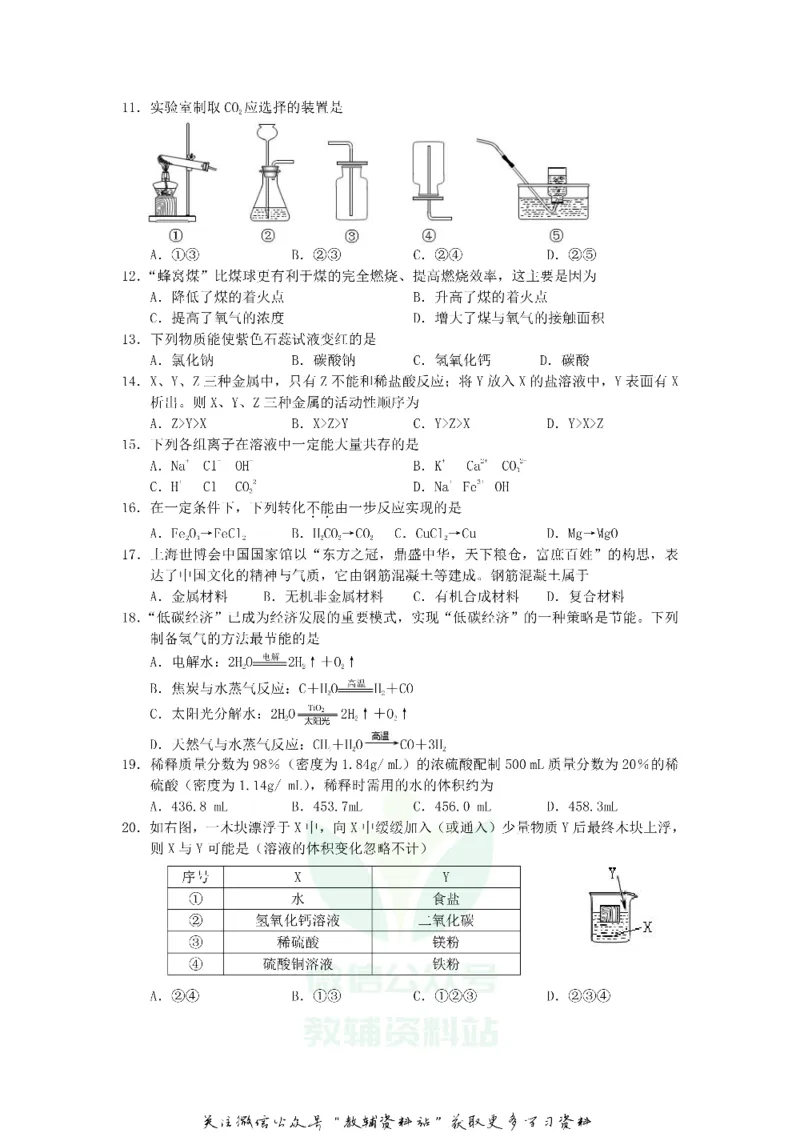 《2020江苏省常州市中考化学真题及答案_初高中资料库_初中资料库（转存避免链接过期失效）_初中化学》第2页预览