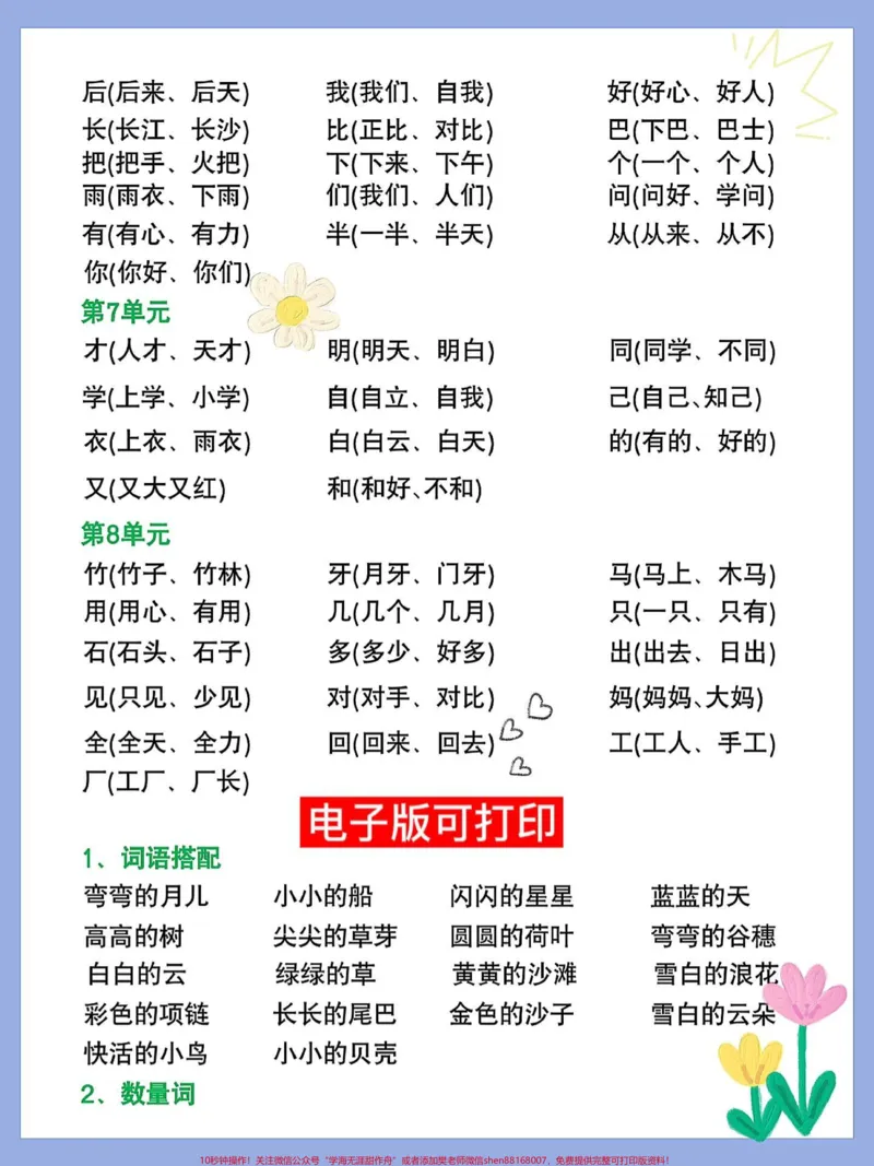《一年级语文上册期末总复习1-8单元考点总。一年级语文上册期末总复习1-8单元考点总结生字组词‼️量词用法‼️词语搭配专项,句子仿写‼️数量词#期末复习#一年级重点知识归纳#知识点总结#一年级语文上册#小学语文知识点》第2页预览