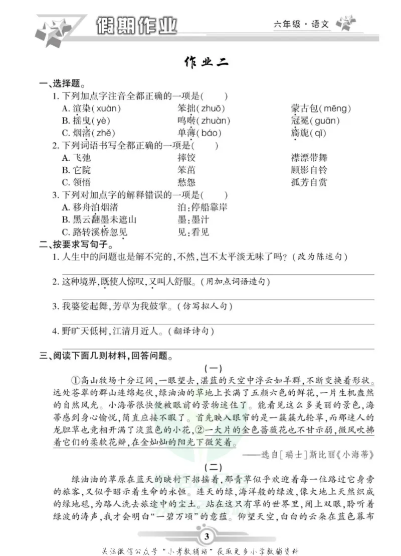 《假期天天练·寒假作业六年级语文部编版_07.小学语文、英语、数学专区_小学寒假教辅汇总_1~6年级假期天天练·寒假作业》第5页预览