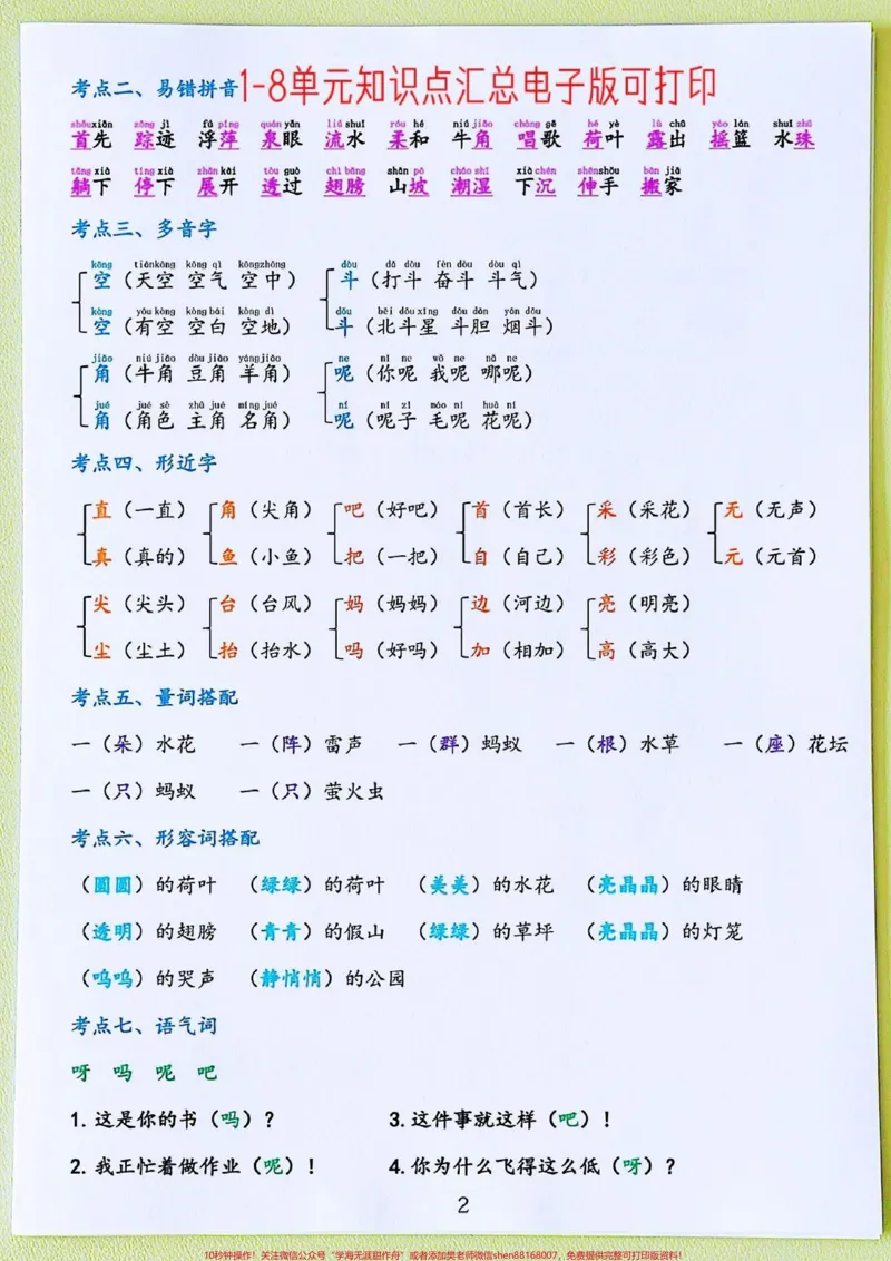 《一年级语文下册知识考点汇总。一年级语文下册高频考点归纳电子版可打印包含八个单元高频考点,字音、音节、字形、词语积累、拼读要点,家长收藏提前给孩子做准备#一年级重点知识归纳#家长必读#必考考点#高频考点归纳#一年级语文下册知识点》第3页预览
