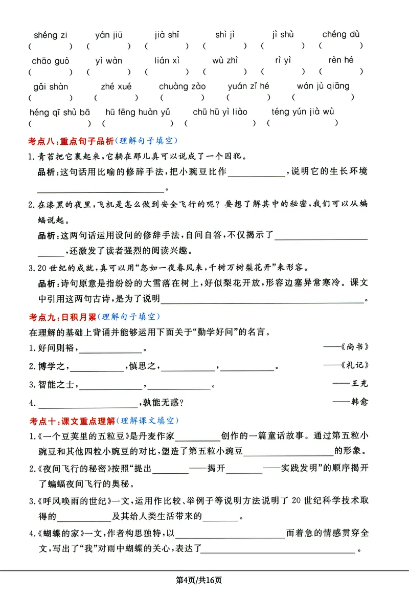《四年级语文上册高频考点密卷完整版_4年级上册同步教辅_4上-语文_四上语文核心考点》第4页预览