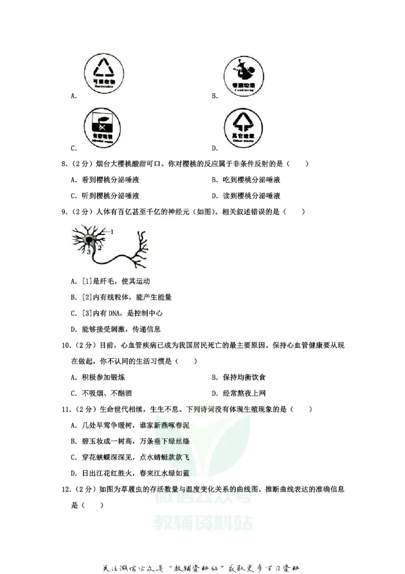 《2020山东省烟台市中考生物真题_初高中资料库_初中资料库（转存避免链接过期失效）_初中生物》第2页预览