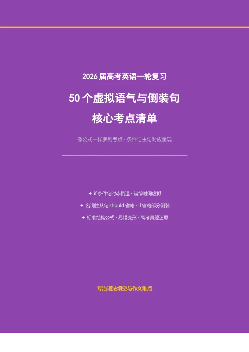 《2026届高考英语一轮复习50个虚拟语气与倒装句核心考点清单_高考一二三轮复习_英语_2027年高考英语一轮更新中_82027届高考英语一轮复习重难点专项合集（全国通用）》第1页预览