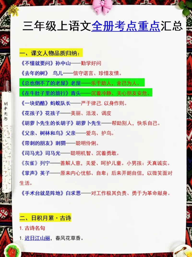 《三年级上册1-8单元知识点梳理，包含三年。级上册语文1-8单元预习知识点汇总。今天为大家带来详细系统的梳理，帮助孩子们更好地记忆和背诵。这份资料非常详细，涵盖了所有必考知识点。快来一起学习吧！#三年级#三年级语文上册#三年级语文重点归纳#知识点总结》第2页预览