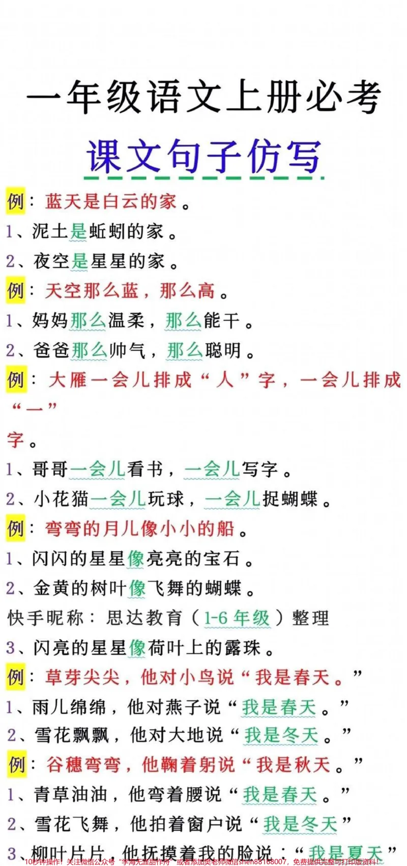 《一年级语文课文仿写句子。重要!!!#小学语文#一年级#知识分享#知识创作人#家庭教育》第1页预览