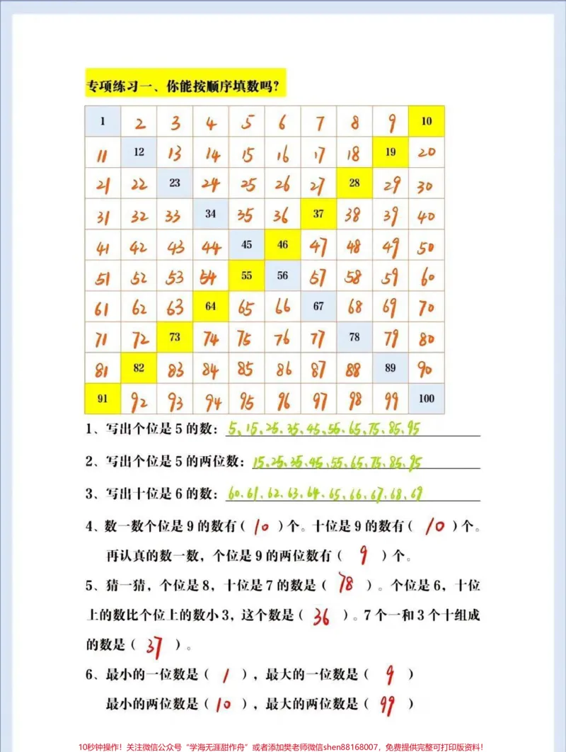 《一年级下册数学百数表练习归纳#小学数学#教育#每天学习一点点#学习#数学》第2页预览