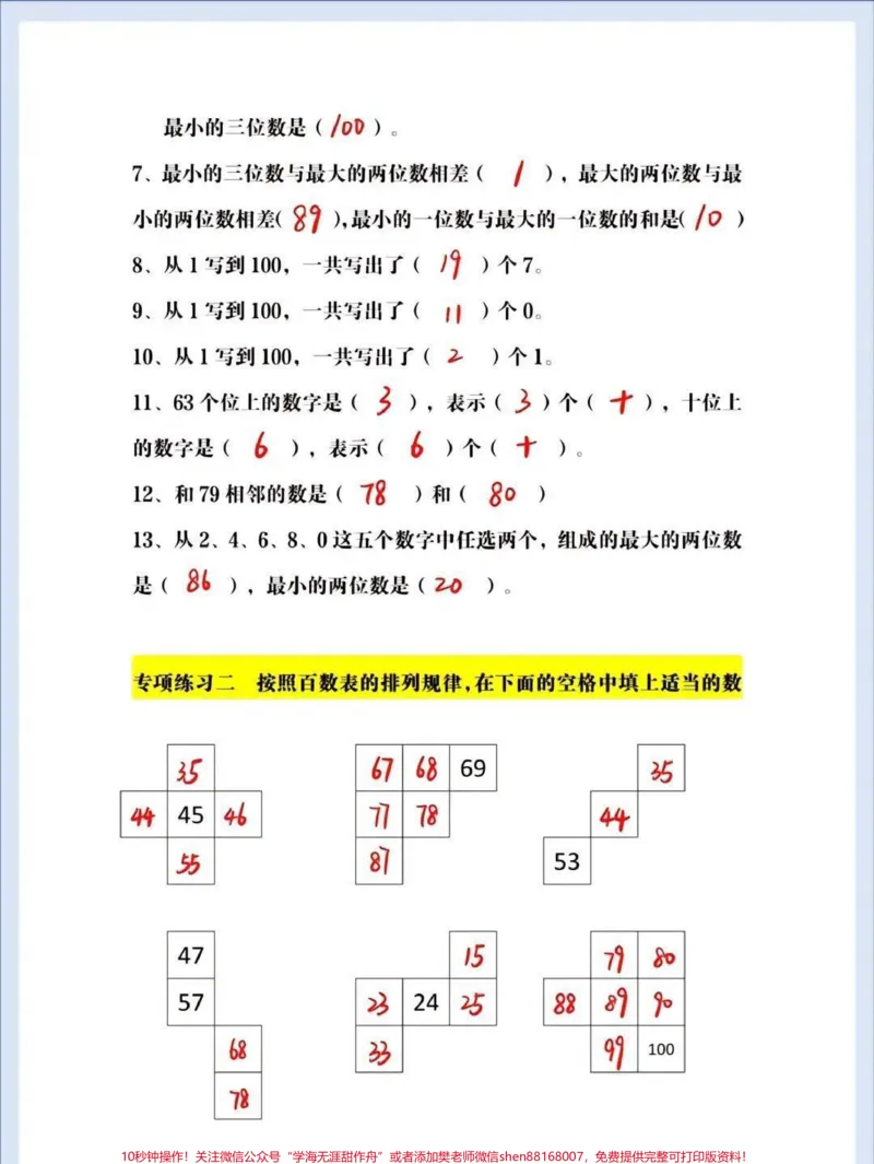 《一年级下册数学百数表练习归纳#小学数学#教育#每天学习一点点#学习#数学》第3页预览