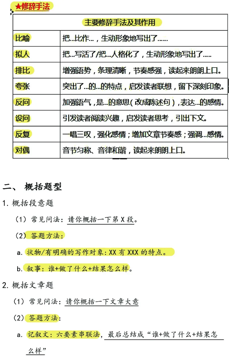 《小高（3-6）年级《记叙文常见题型及其答题技巧》_5年级下册同步教辅_5下语文_五下语文阅读理解》第3页预览
