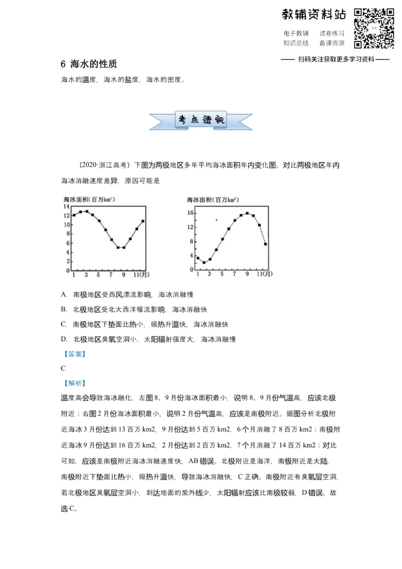 《2021届（新高考）高三全科专题练习系列Ⅰ：6海水的性质_高三全科专题练习系列_地理》第1页预览