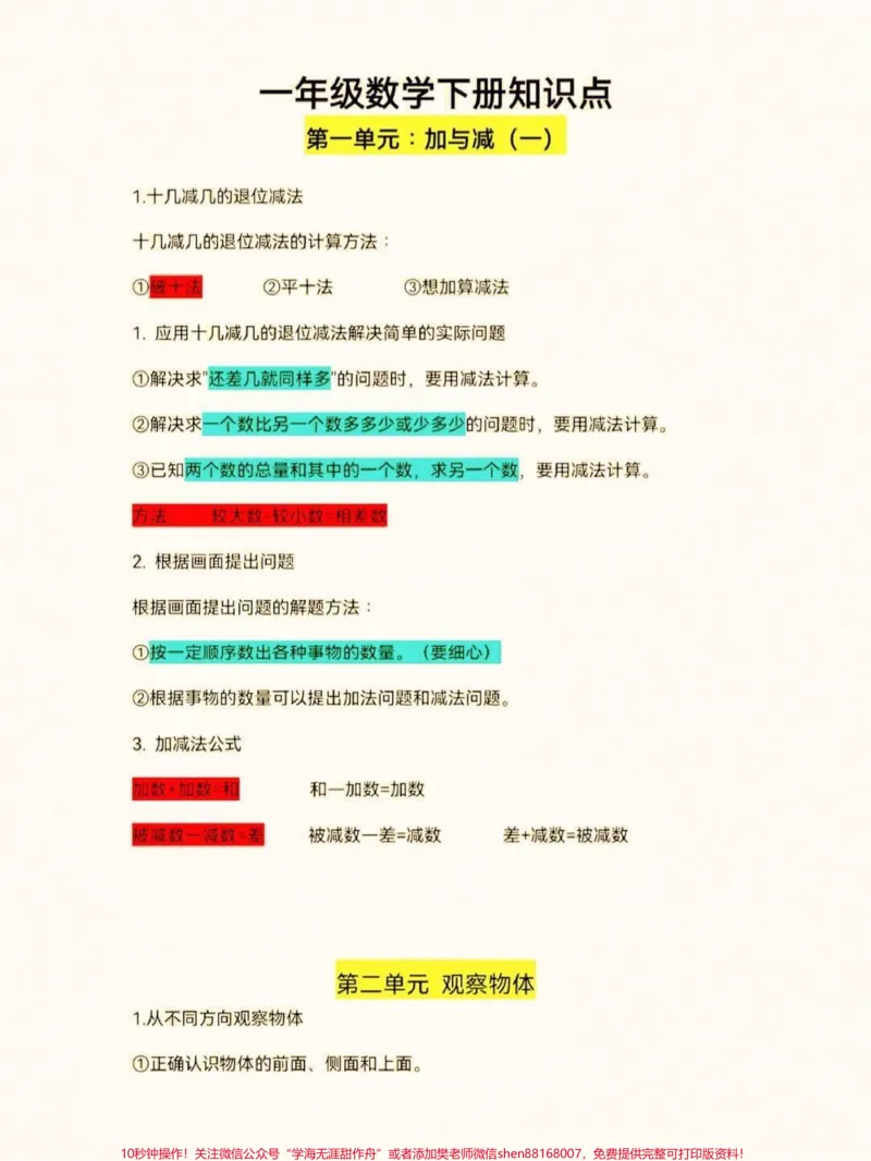 《一年级数学下册知识点梳理。一年级数学下册重点笔记，知识点梳理。#一年级#一年级数学下册#知识点总结#家长收藏孩子受益#一年级重点知识归纳》第2页预览
