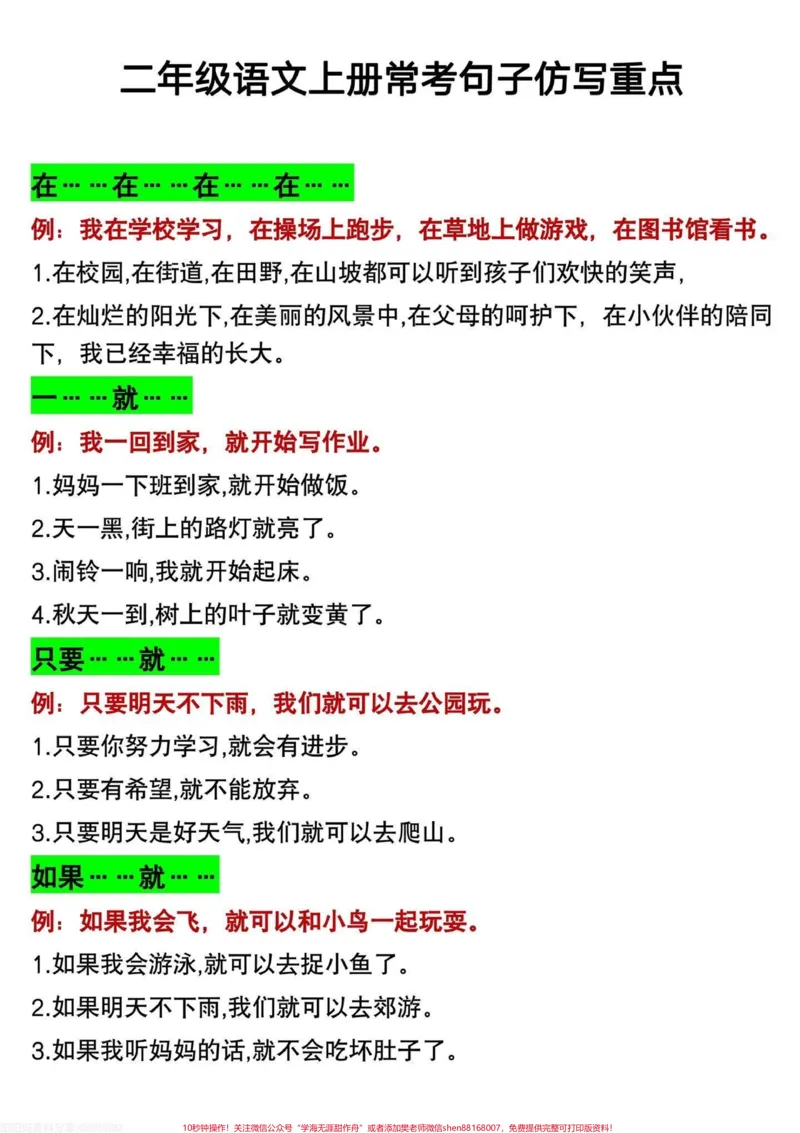 《二年级上册语文重点句子仿写‼️。#二年级字词句是低年级语文必考点,这份二年级句子仿写打印出来给孩子读一读,练一练吧#二年级上册#二年级语文#二年级上册语文》第2页预览