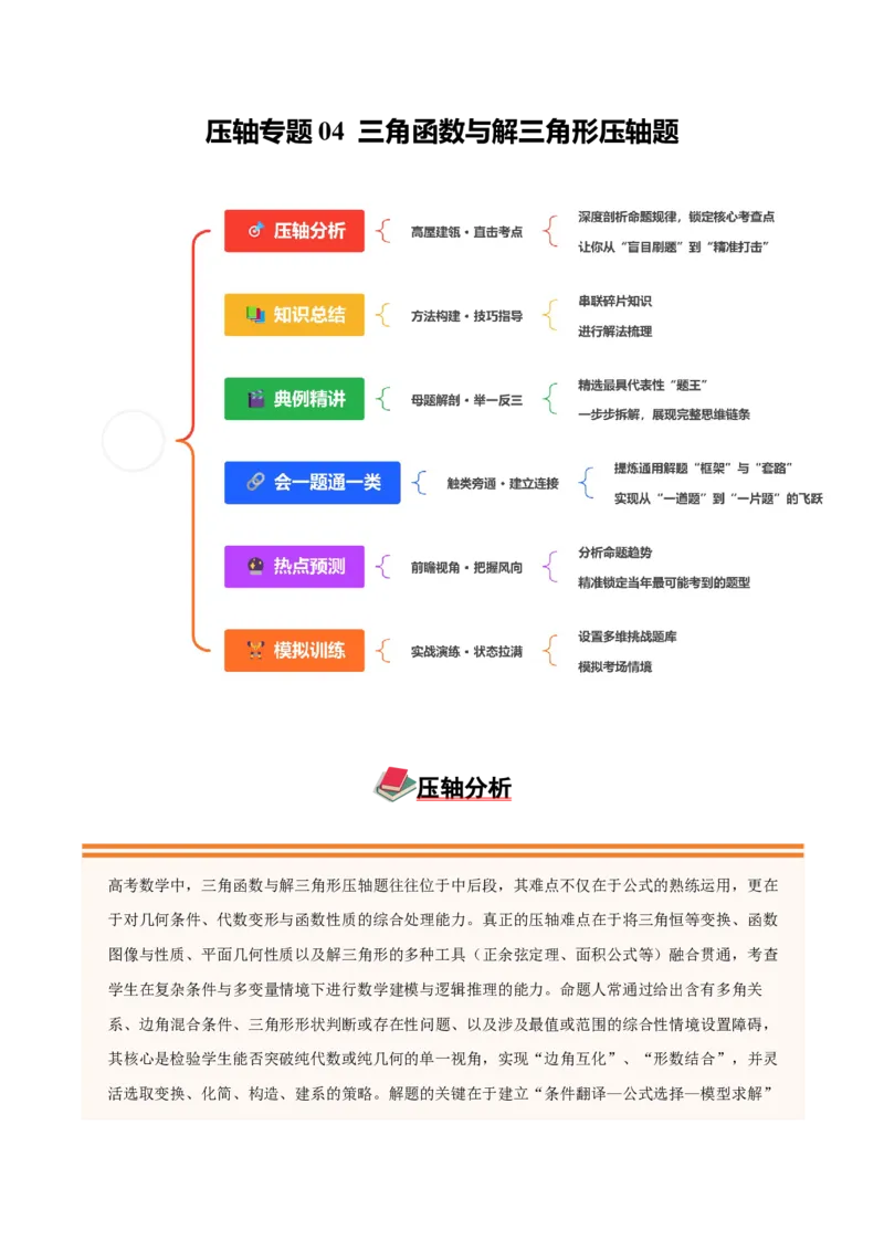 《压轴专题04三角函数与解三角形压轴题（教师版）_高考一二三轮复习_数学_2026年-数学高考二轮复习_192026年高考数学二轮复习压轴题讲义》第1页预览