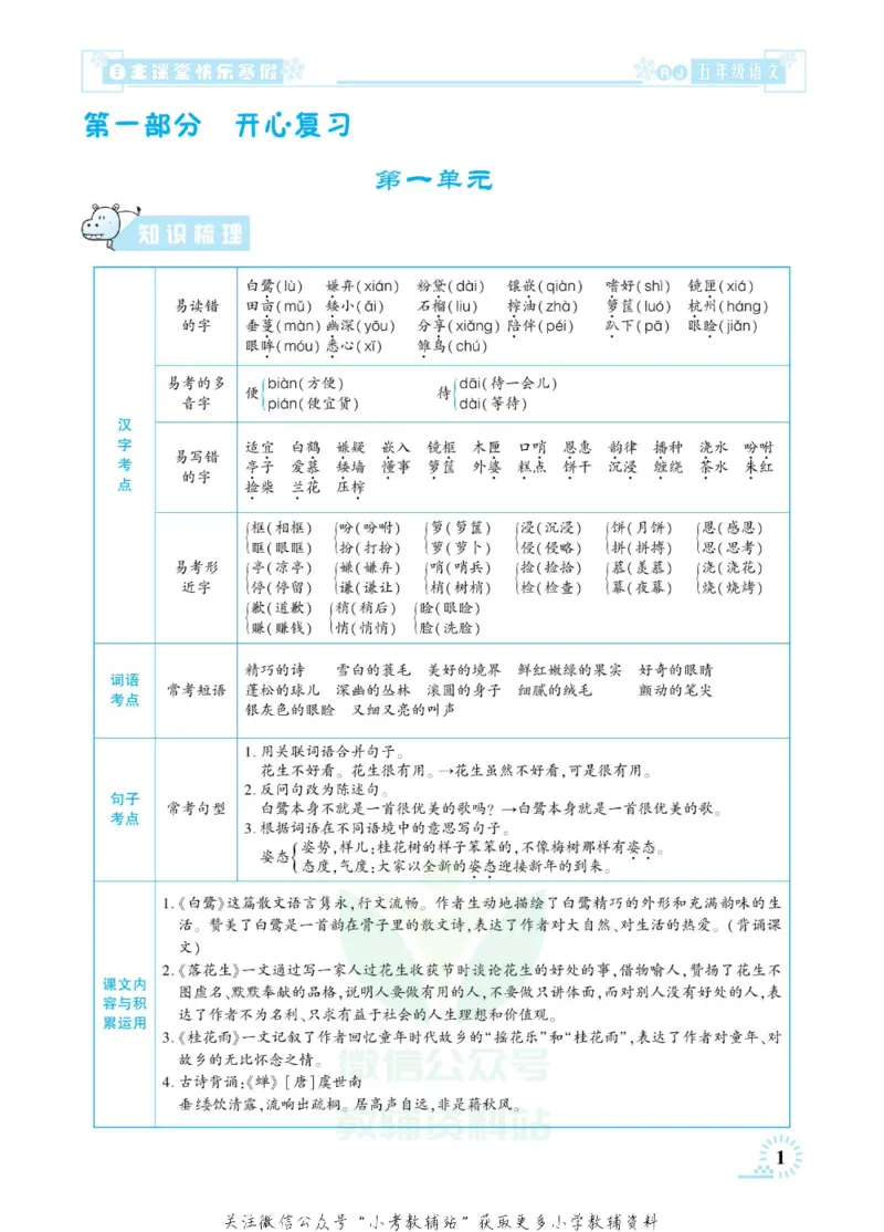《快乐寒假自主课堂五年级语文人教版_07.小学语文、英语、数学专区_小学寒假教辅汇总_1~6年级快乐寒假·自主课堂》第6页预览
