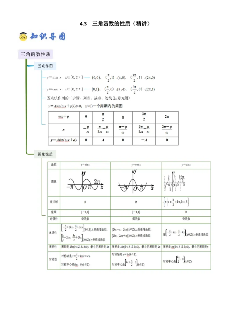 《4.3三角函数的性质（精讲）（学生版）_高考一二三轮复习_数学_2026年_2026年高考数学一轮复习一隅三反（新高考新题型）-G88_资料_2026版》第1页预览