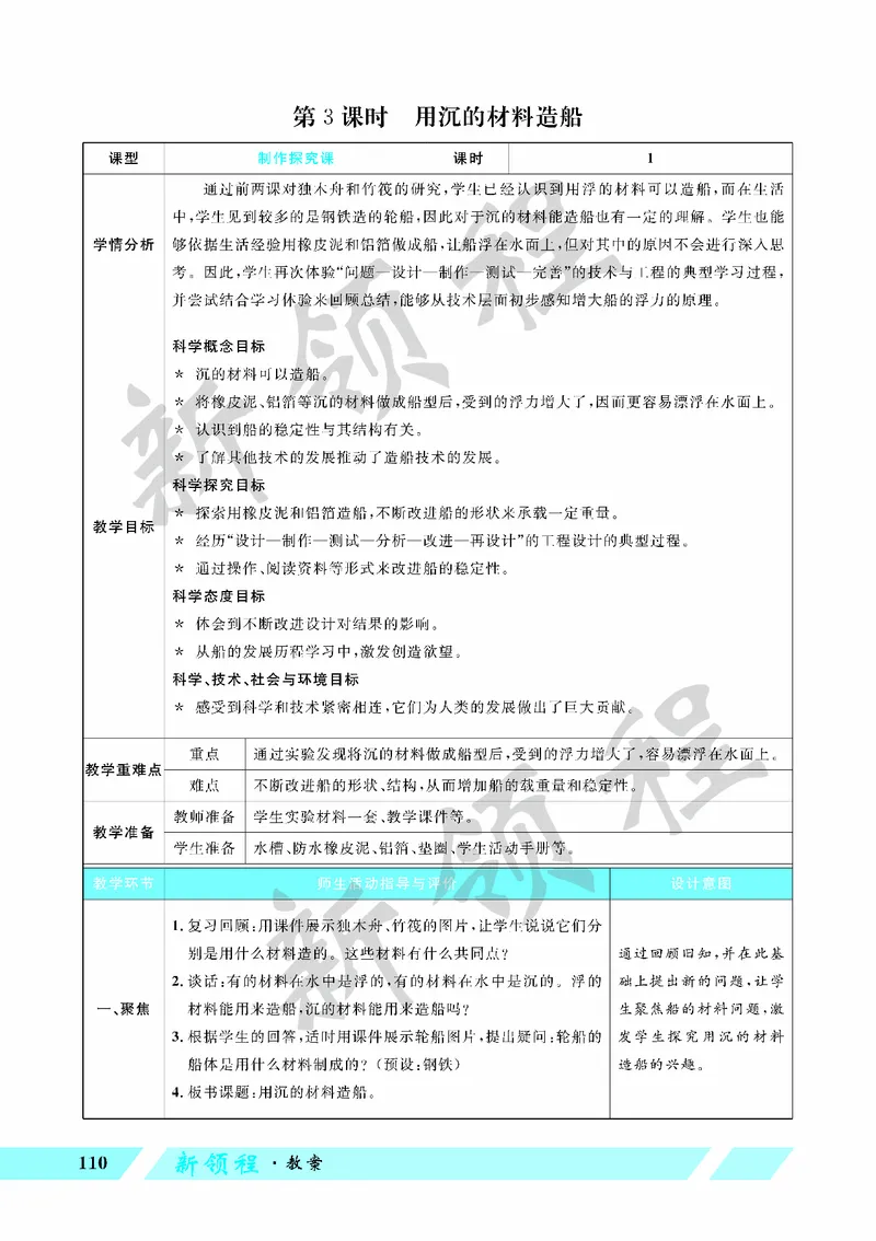 《教案—第3课时用沉的材料造船_26春小学语数英道科各版本《课件+教案》_26春教科版科学《课件+教案》1-6年级下册_五下_第二单元船的研究_第3课时用沉的材料造船》第1页预览