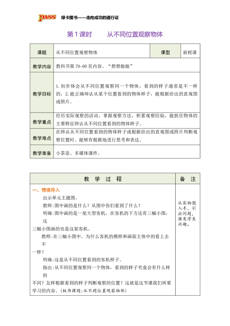 《第1课时从不同位置观察物体_26春小学语数英道科各版本《课件+教案》_26春各版本数学《课件+教案》1-6年级下册_26春苏教版数学1-6年级下册教案课件PPT_第七单元》第1页预览