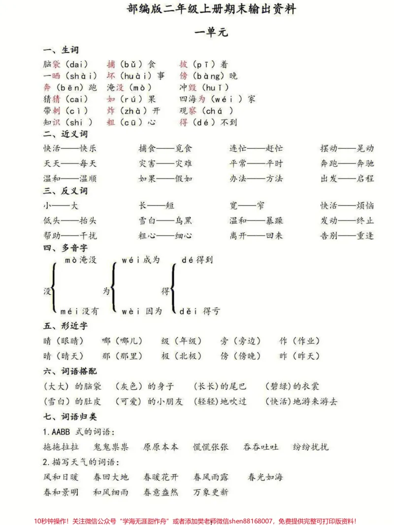《二年级上册语文期末总复习1-8单元基础知识点汇总大全#家长收藏孩子受益#教育#期末复习#学习#知识点总结》第1页预览