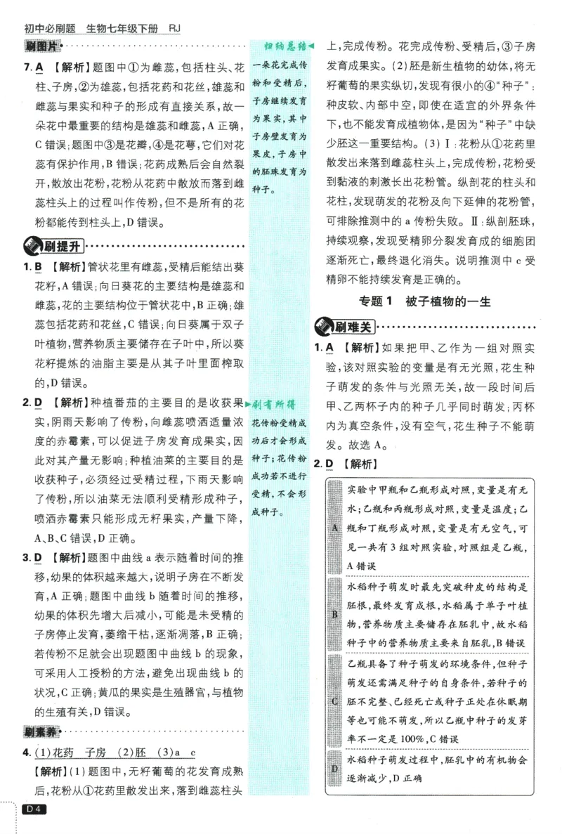 《2025版《初中必刷题》生物RJ7下新教材批注式详答与详析_初中全科知识点总结和试卷_赠送习题试卷_初中3年学习辅助资料_2、2025初中必刷题合集_25春必刷题初中下册》第6页预览
