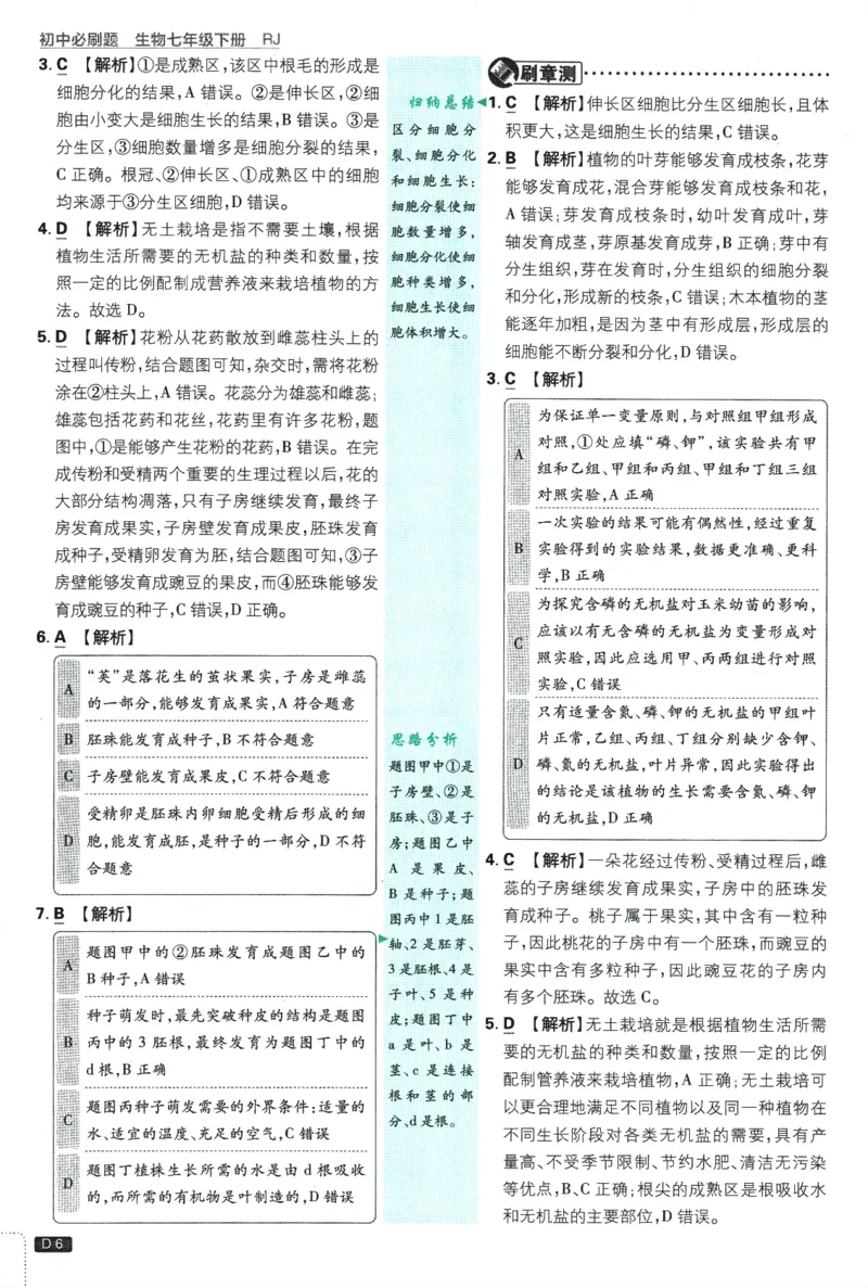 《2025版《初中必刷题》生物RJ7下新教材批注式详答与详析_初中全科知识点总结和试卷_赠送习题试卷_初中3年学习辅助资料_2、2025初中必刷题合集_25春必刷题初中下册》第8页预览