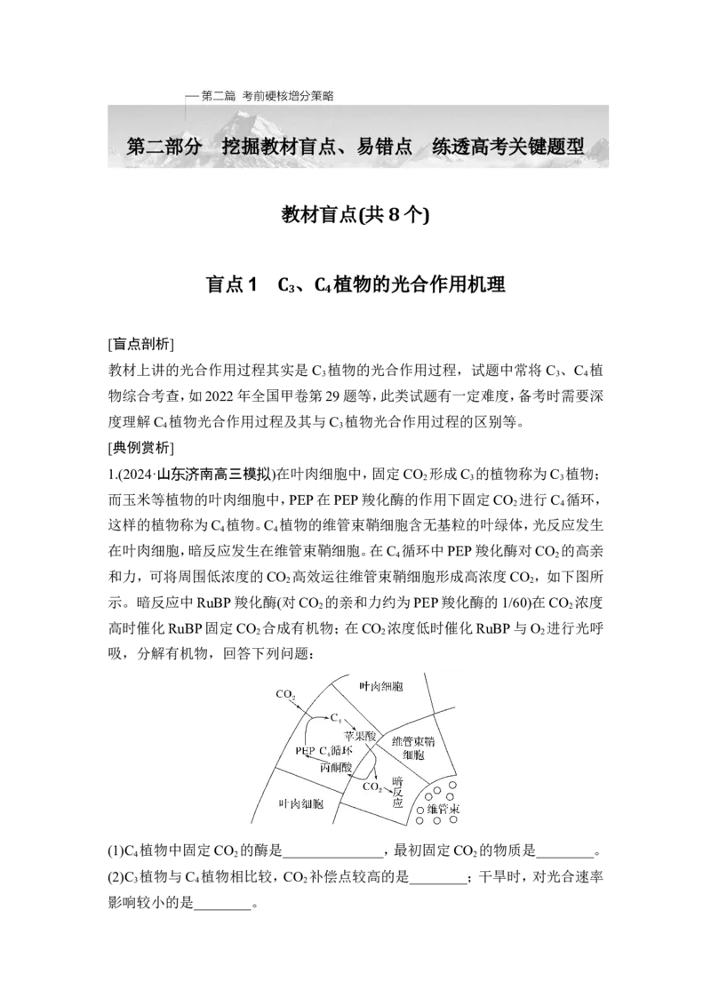 《盲点1C3、C4植物的光合作用机理(1)_2026版高中《二三轮复习+冲刺复习》_另附1套Word版题库_第二篇　考前硬核增分策略_第二部分挖掘教材盲点、易错点练透高考关键题型_教材盲点(共8个)》第1页预览