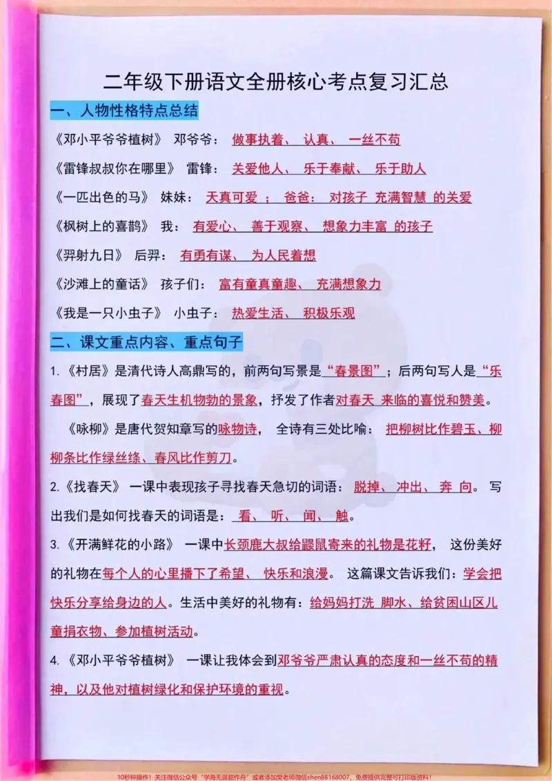 《二年级下册语文全册核心考点复习。#期末复习#二年级语文下册#小学语文知识点#知识点总结#核心考点@qunju888.com小助手@qunju888.com创作者中心@qunju888.com热点宝@qunju888.com来客官方助推官》第1页预览