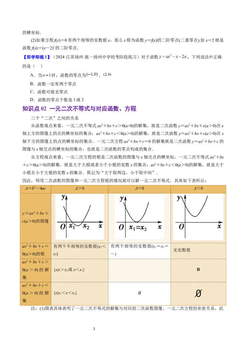 《第16讲3.2函数与方程、不等式之间的关系（4知识点+6题型+巩固训练）学生版-高中数学人教B版讲义（必修一）_2027高中必刷题_必刷题2027_2027高一高二必刷题_数学_赠送》第2页预览