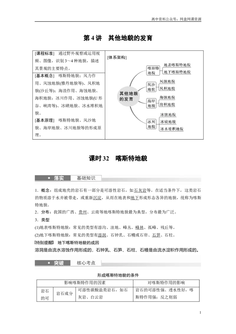 《2024年高考地理一轮复习（新人教版）第1部分　第5章　第4讲　课时32　喀斯特地貌_初高中资料库_高中资料库（转存避免链接过期失效）_高中地理》第1页预览