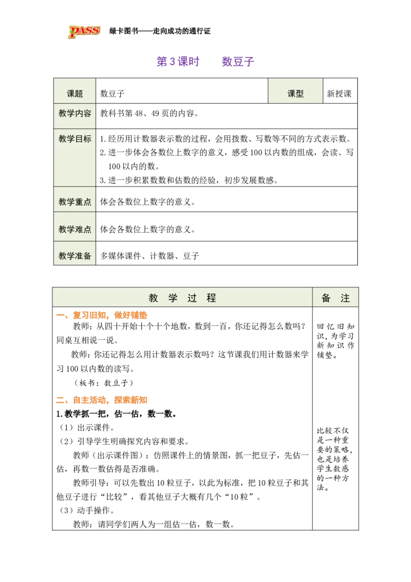 《第3课时数豆子_26春小学语数英道科各版本《课件+教案》_26春各版本数学《课件+教案》1-6年级下册_26春北师大版数学1-6年级下册教案课件PPT_26春绿卡学霸-1数-北师-备课教案》第1页预览