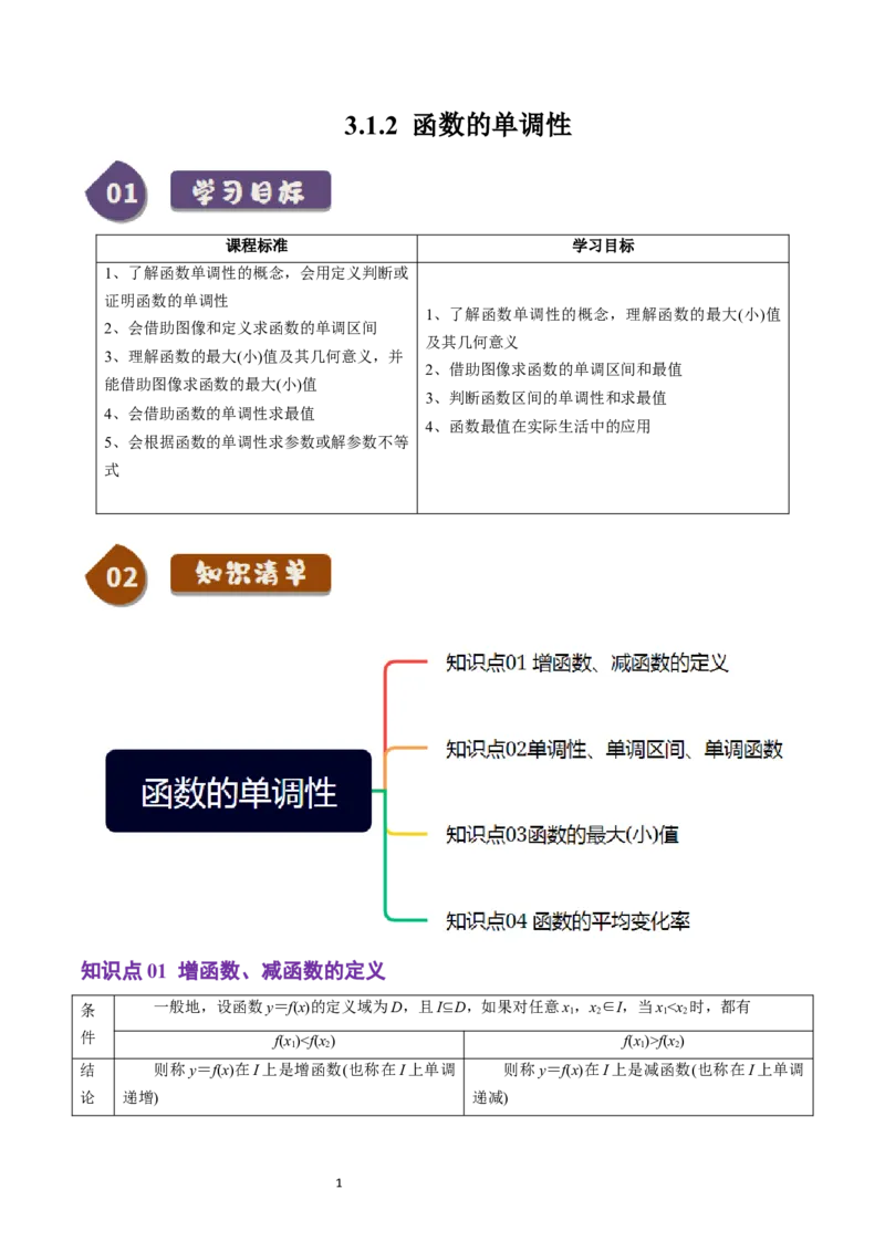 《第14讲3.1.2函数的单调性（4知识点+11题型+巩固训练）教师版-高中数学人教B版讲义（必修一）_2027高中必刷题_必刷题2027_2027高一高二必刷题_数学_1.人教B版高中数学讲义必修一_赠送》第1页预览