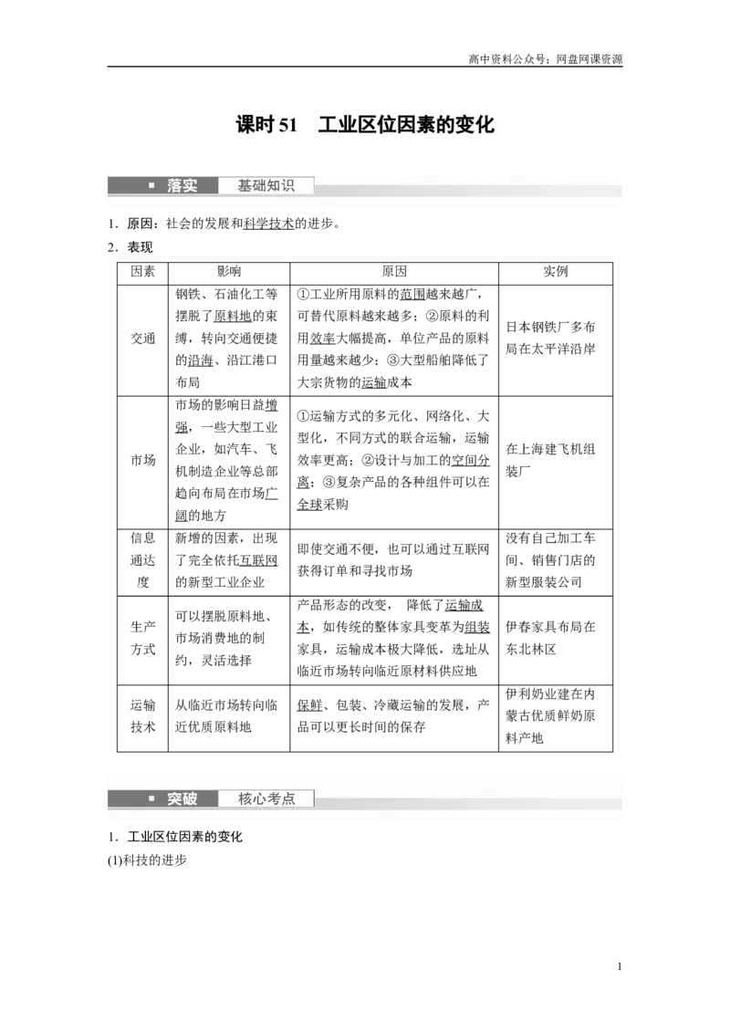 《2024年高考地理一轮复习（新人教版）第2部分　第3章　第2讲　课时51　工业区位因素的变化_初高中资料库_高中资料库（转存避免链接过期失效）_高中地理》第1页预览