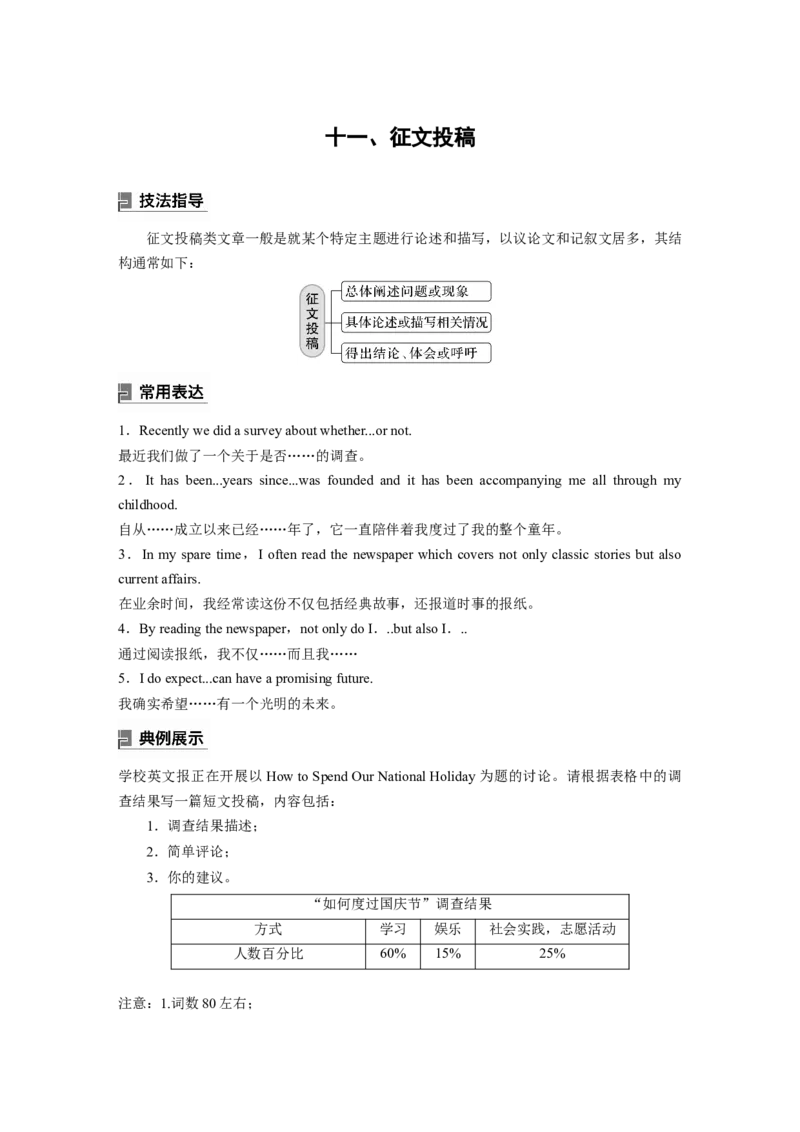 《2024年高考英语一轮复习（新人教版）第3部分写作速成第1章应用文写作　十一、征文投稿_英语(2)_一轮复习_2024年_2024高考英语大一轮复习课件讲义新人教版知识总结_教师版》第1页预览
