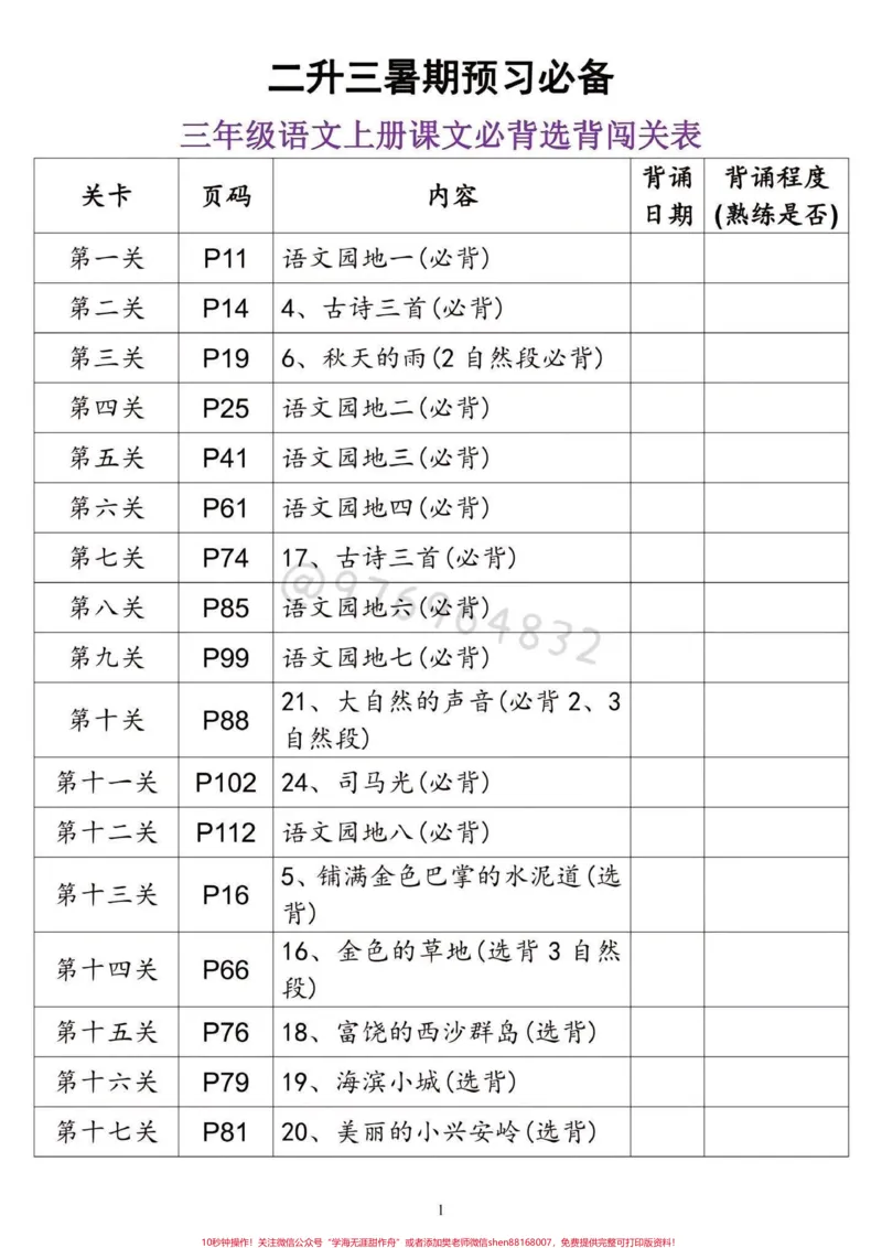 《二升三语文暑假作文预习必背。二升三语文暑假作文预习必背。三年级语文上册课文必背选背汇总#二升三#三年级#小学语文#预习课文#三年级语文》第1页预览
