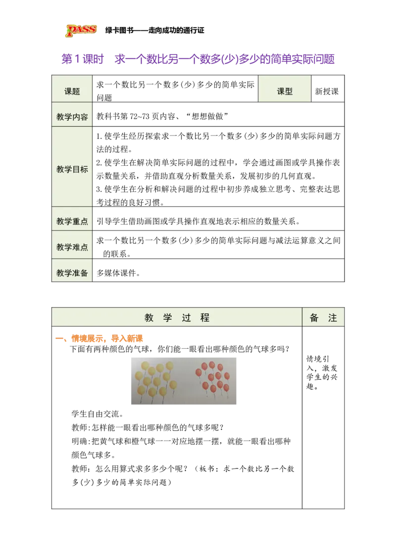 《第1课时求一个数比另一个数多(少)多少的简单实际问题_26春小学语数英道科各版本《课件+教案》_26春各版本数学《课件+教案》1-6年级下册_26春苏教版数学1-6年级下册教案课件PPT_第六单元》第1页预览