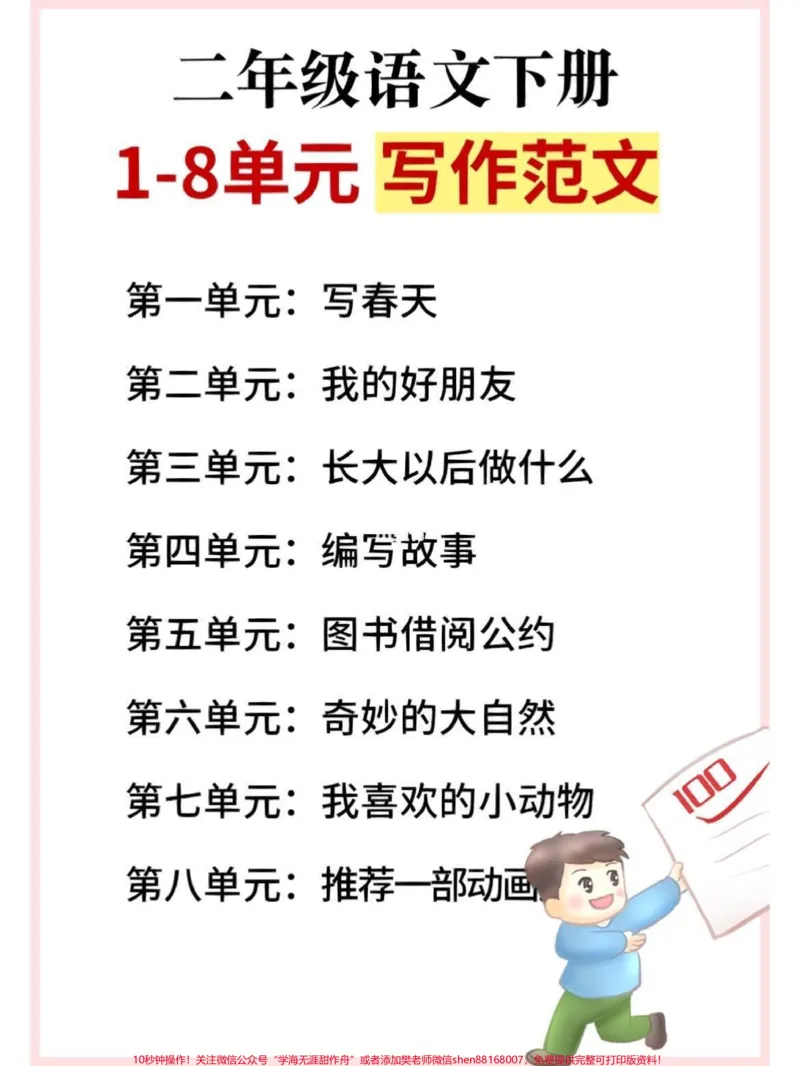 《二年级语文下册必考写作范文。#二年级#家长收藏孩子受益#二年级语文#看图写话范文#范文_最新小学1-9年级各科+幼升小+综合类学习资源汇总包_二年级一线老师整理版资源(全网独家)》第1页预览